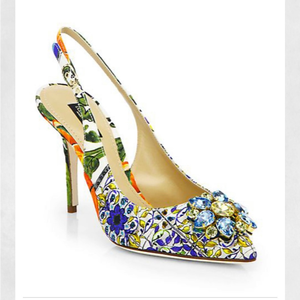Dolce & Gabbana Blue and Green Heels with Floral Design